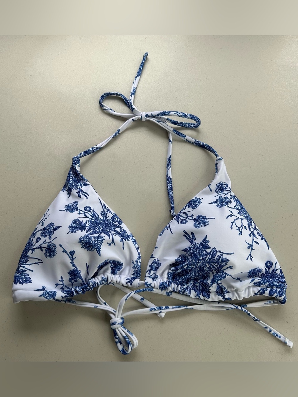 Berlook Bikini Top XL Blue Floral Halter Triangle Swimwear